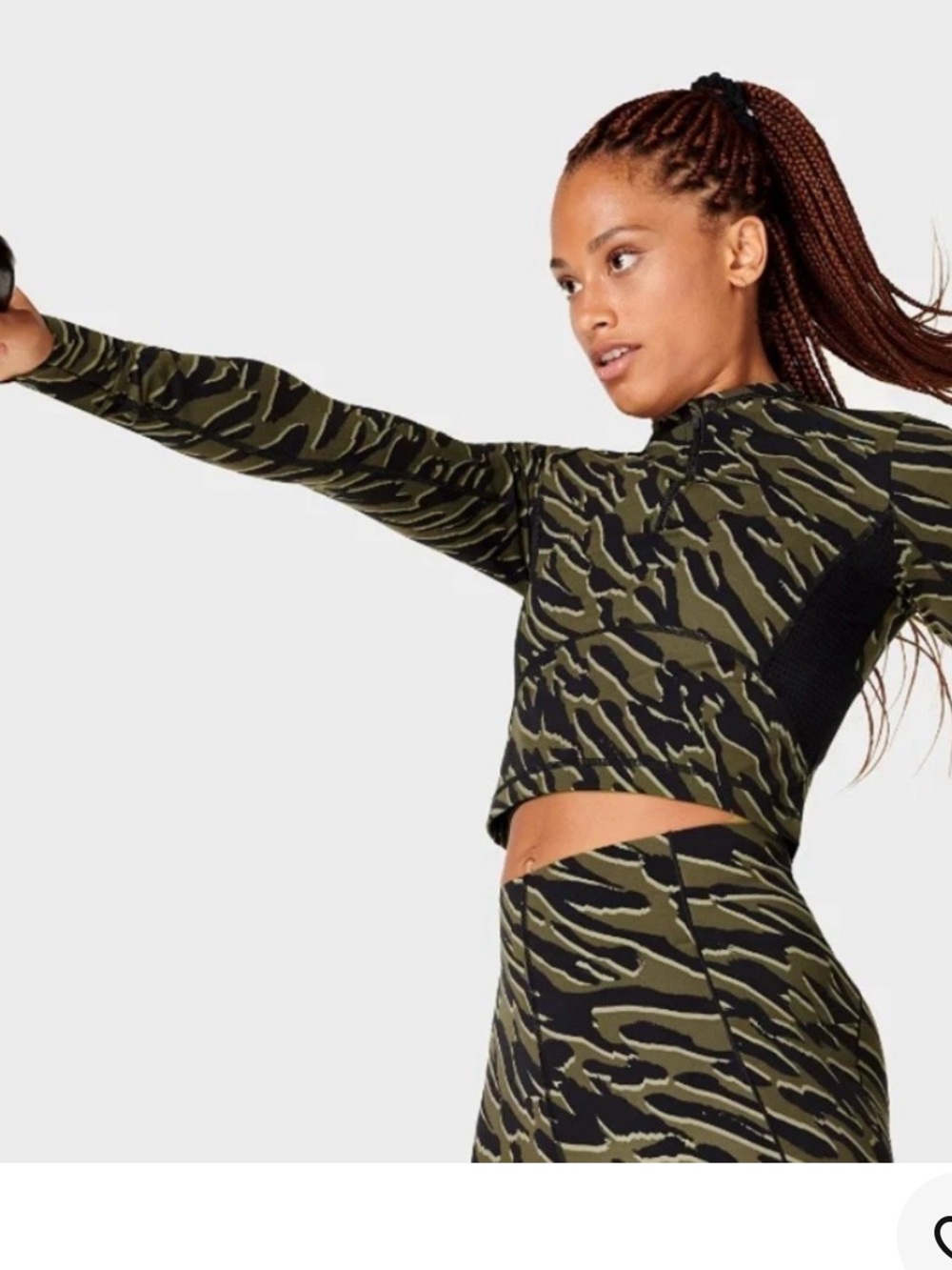 Sweaty Betty Olive Camo Cropped Long-Sleeve Top